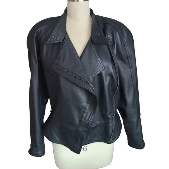 Vintage 80s North Beach Leather Michael Hoban Black Moto Jacket Womens Small 7/8 - Picture 8 of 11